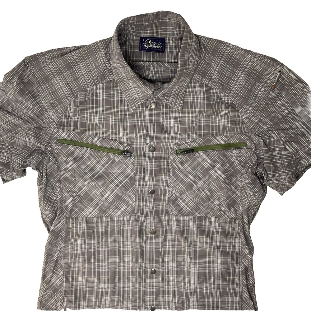 Peak Performance Trail Short Sleeve Plaid Hiking Shirt Mens S Snap Button Vented